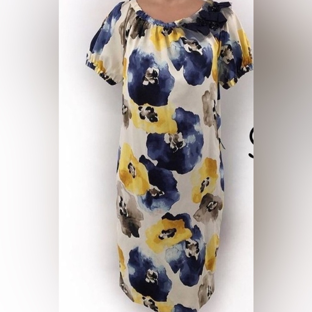 Simply Vera Vera Wang Puff Sleeve Watercolor Mini Sheath Dress SZ M Petite
